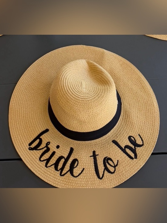 Six Stories Accessories - Bridal 'Bride to Be' Straw Sun Hat - Black Band